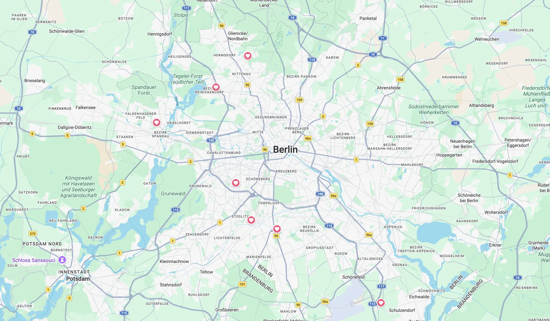 Karte mit den sieben Randori-Pro Standorten in Berlin und Brandenburg